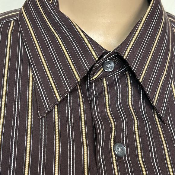 Arrow Casual Striped Dress Shirt Fitted Wrinkle Free Brown Tan - Picture 17 of 17